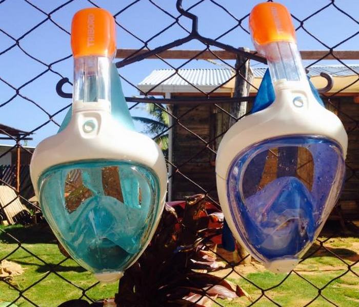 We also provide Easybreath masks. The first full-face snorkeling mask allowing you to breathe just as easily and naturally underwater as you would on land, through the nose and mouth. You have a 180° field of vision and it is prevented from fogging up.